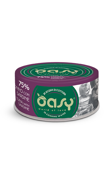 Oasy umido gatto adulto 12x70g tonno e sardine in acqua di cottura, alimento complementare in confezione multipack Oasy umido gatto adulto 12x70g tonno e sardine in acqua di cottura, alimento complementare in confezione multipack